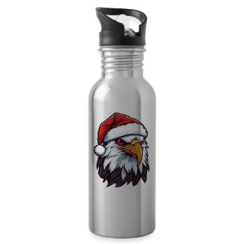 Eagle Portrait Christmas - Water bottle with straw - silver - Right
