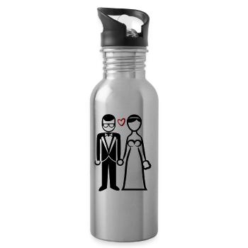 Couple de mariage mariée marié jeunes mariés - Gourde avec paille intégrée - argent clair - Droite