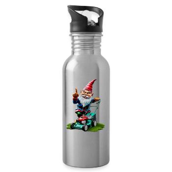 Tondeuse à gazon nain de jardin jardinier idées cadeaux - Gourde avec paille intégrée - argent clair - Droite