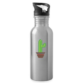 Cactus Pixel Art - Gourde avec paille intégrée - argent clair - Droite