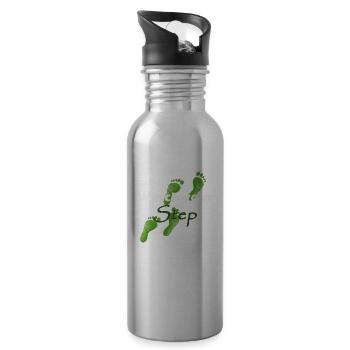 Watch Your Step, okölogischer Fußabdruck - Trinkflasche mit integriertem Trinkhalm - Lightsilver - Rechts