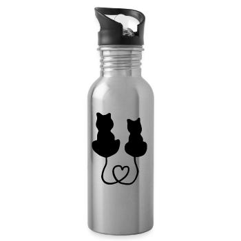 Katze Herz Liebe - Trinkflasche mit integriertem Trinkhalm - Lightsilver - Rechts