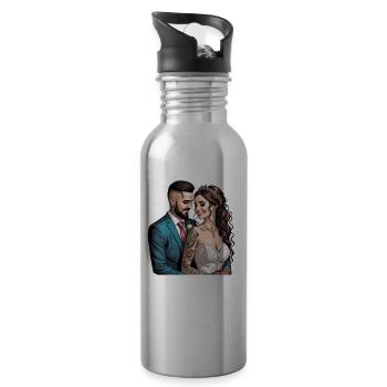 Couple de tatouage - Gourde avec paille intégrée - argent clair - Droite