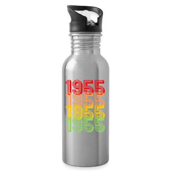 1955 Retro 70. Geburtstag Geschenk Jahrgang 1955 - Trinkflasche mit integriertem Trinkhalm - Lightsilver - Rechts