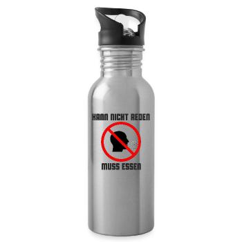 Kann nicht reden, muss essen. Schwarz - Trinkflasche mit integriertem Trinkhalm - Lightsilver - Rechts