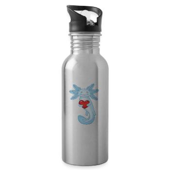 Axolotl zum Valentinstag - Trinkflasche mit integriertem Trinkhalm - Lightsilver - Rechts