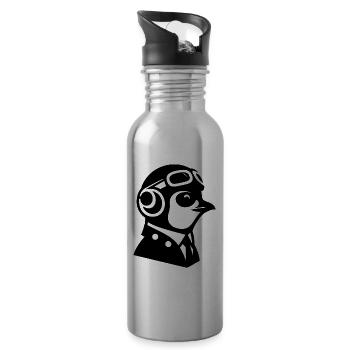 Penguin Pilot Airplane Flying Flight License - Water bottle with straw - silver - Right