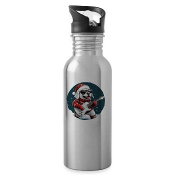 Labrador Hund Weihnachten Rocker Gitarre - Trinkflasche mit integriertem Trinkhalm - Lightsilver - Rechts