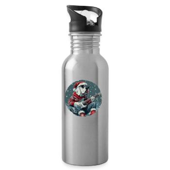 Great Dane Hund Weihnachten Rocker Gitarre - Trinkflasche mit integriertem Trinkhalm - Lightsilver - Rechts