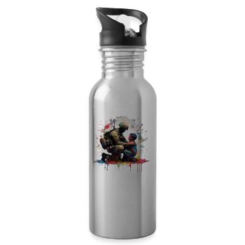 Soldat und Kind - Trinkflasche mit integriertem Trinkhalm - Lightsilver - Rechts