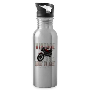 Vintage Motorcycle Bikers Motorbike Birthday 1995 - Water bottle with straw - silver - Right