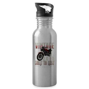 Vintage Motorcycle Bikers Motorbike Birthday 2010 - Water bottle with straw - silver - Right