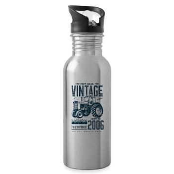 Vintage Tractor Farmer Birthday Born In 2006 - Water bottle with straw - silver - Right