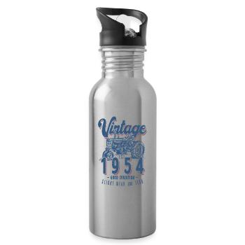 Vintage Tractor Farmer Birthday Born In 1954 - Water bottle with straw - silver - Right
