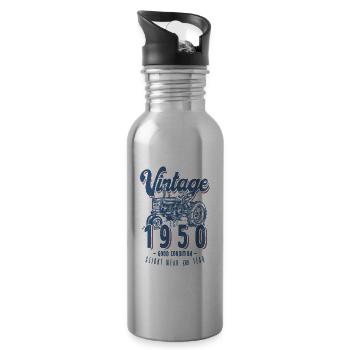 Oldtimer Traktor Farmer Geburtstag geboren 1950 - Trinkflasche mit integriertem Trinkhalm - Lightsilver - Rechts