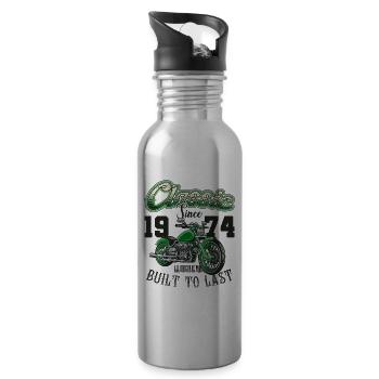 Motorcycle Bikers Motorbike Birthday Born In 1974 - Water bottle with straw - silver - Right