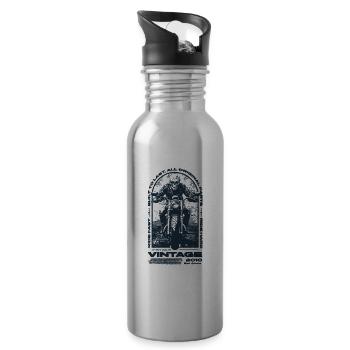Vintage Motorcycle Bikers Motorbike Birthday 2010 - Water bottle with straw - silver - Right