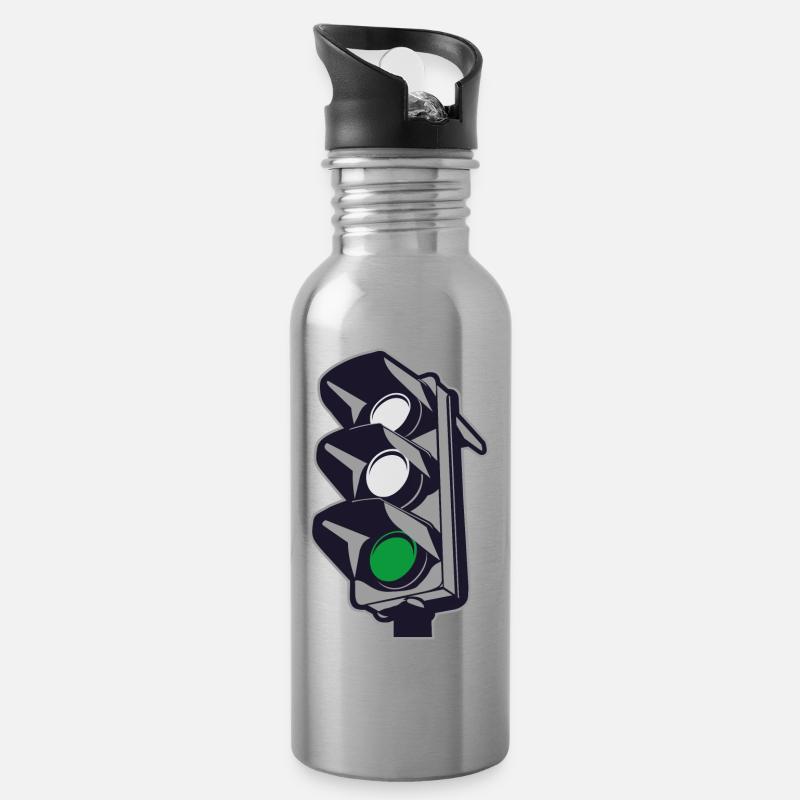 grüne Ampel - Trinkflasche mit integriertem Trinkhalm - Lightsilver