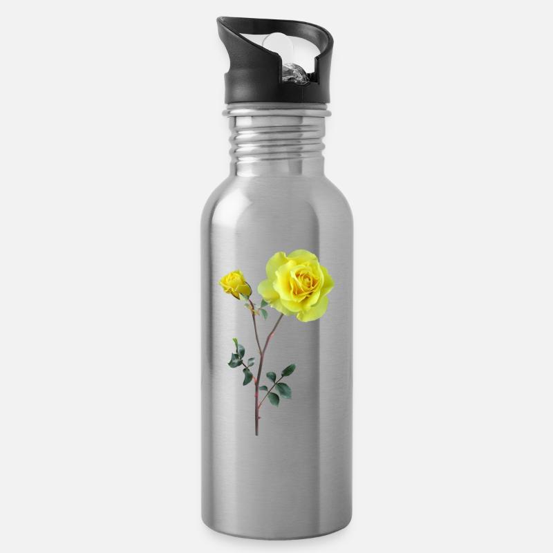 Gelbe Rosen - Trinkflasche mit integriertem Trinkhalm - Lightsilver