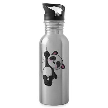 Hängender Comic Panda - Trinkflasche mit integriertem Trinkhalm - Lightsilver - Rechts