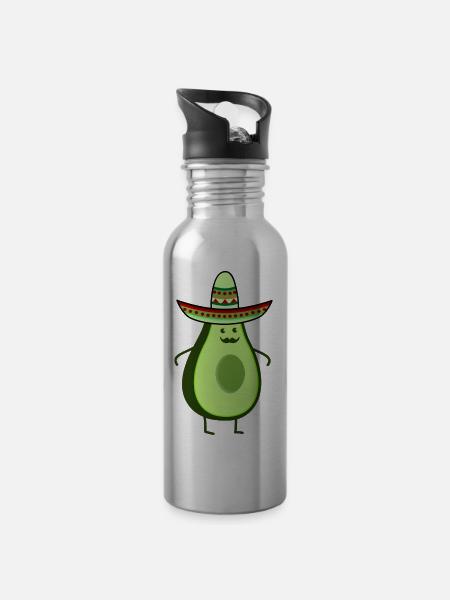 Funny mexico avocado - Water bottle with straw - silver
