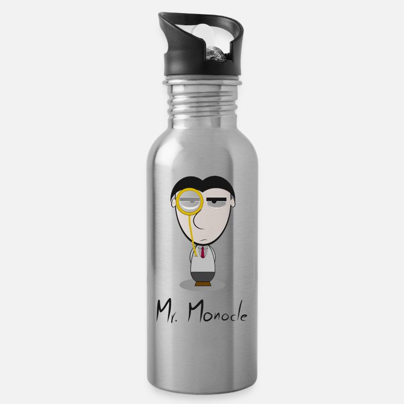 Monocle Monokel Comic Humor Streber Nerd Kind Sohn - Trinkflasche mit integriertem Trinkhalm - Lightsilver