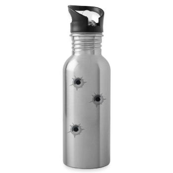 Bullet holes pistol gun shooting sports gift - Water bottle with straw - silver - Right
