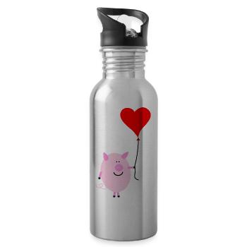 Porc avec ballon d’air cardiaque - Gourde avec paille intégrée - argent clair - Droite