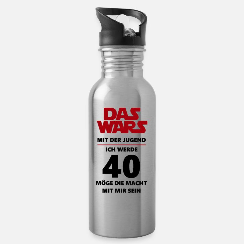 40 Geburtstag - Trinkflasche mit integriertem Trinkhalm - Lightsilver