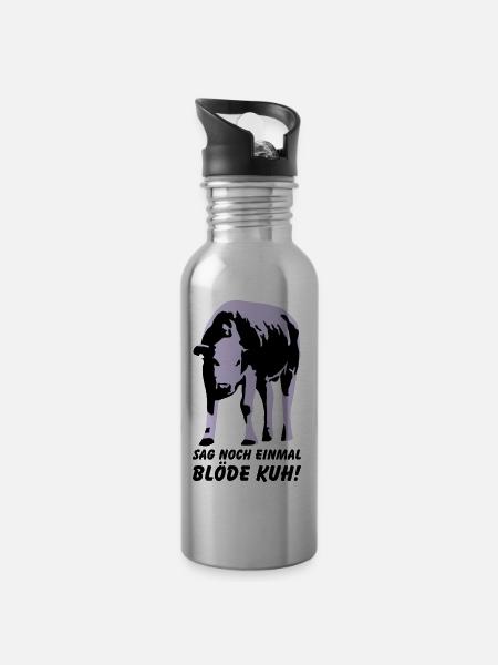 Dumme Kuh? - Trinkflasche mit integriertem Trinkhalm - Lightsilver