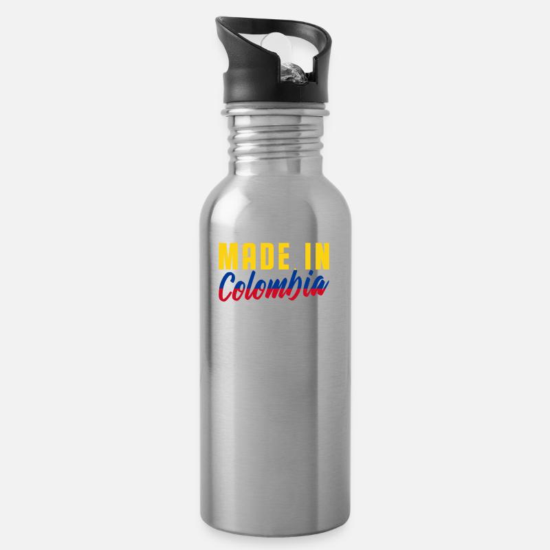 Kolumbien - Trinkflasche mit integriertem Trinkhalm - Lightsilver