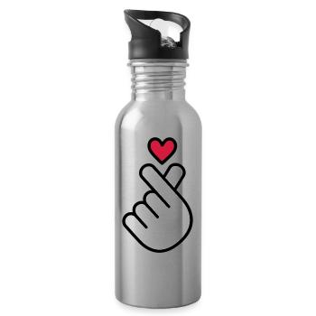 K-Pop Herz, Korea K Pop Musik Symbol, Finger, Hand - Trinkflasche mit integriertem Trinkhalm - Lightsilver - Rechts