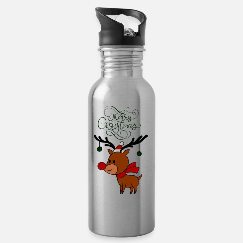 Merry Christmas - Trinkflasche mit integriertem Trinkhalm - Lightsilver