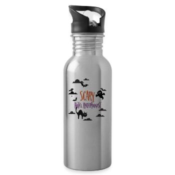 Gruselige Hotelrezeptionistin - Trinkflasche mit integriertem Trinkhalm - Lightsilver - Rechts