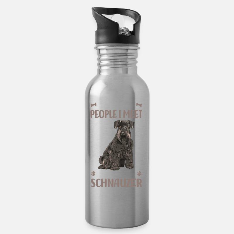 Schnauzer Hunderasse - Trinkflasche mit integriertem Trinkhalm - Lightsilver
