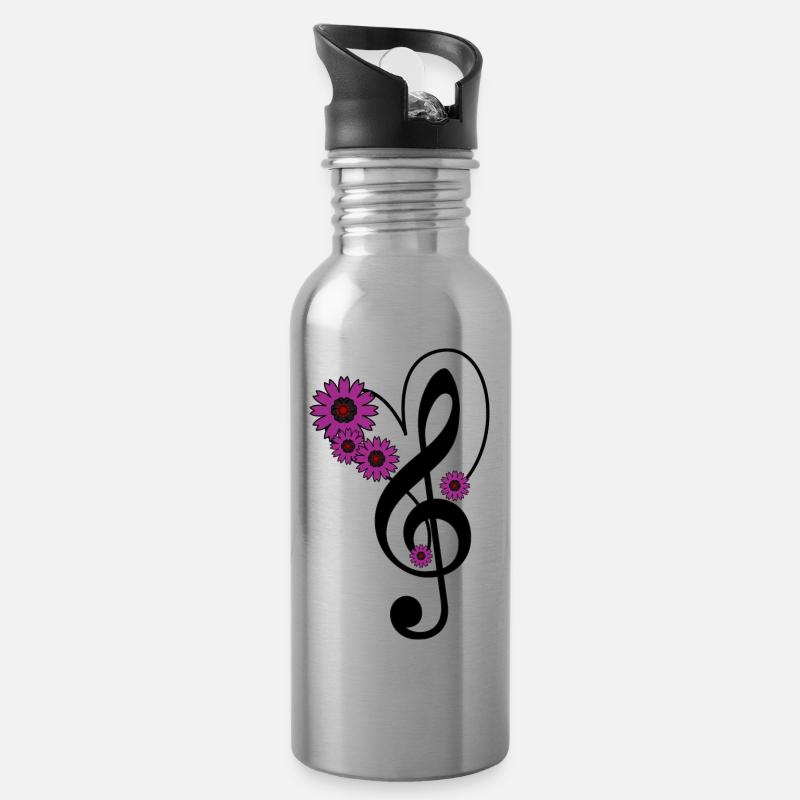 MUSIK. SCHLÜSSEL DER SONNE. - Trinkflasche mit integriertem Trinkhalm - Lightsilver