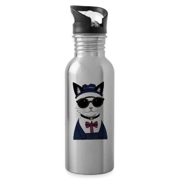 Coole Katze mit Brille - Trinkflasche mit integriertem Trinkhalm - Lightsilver - Rechts
