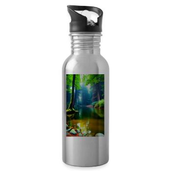 Bach im Wald - Trinkflasche mit integriertem Trinkhalm - Lightsilver - Rechts