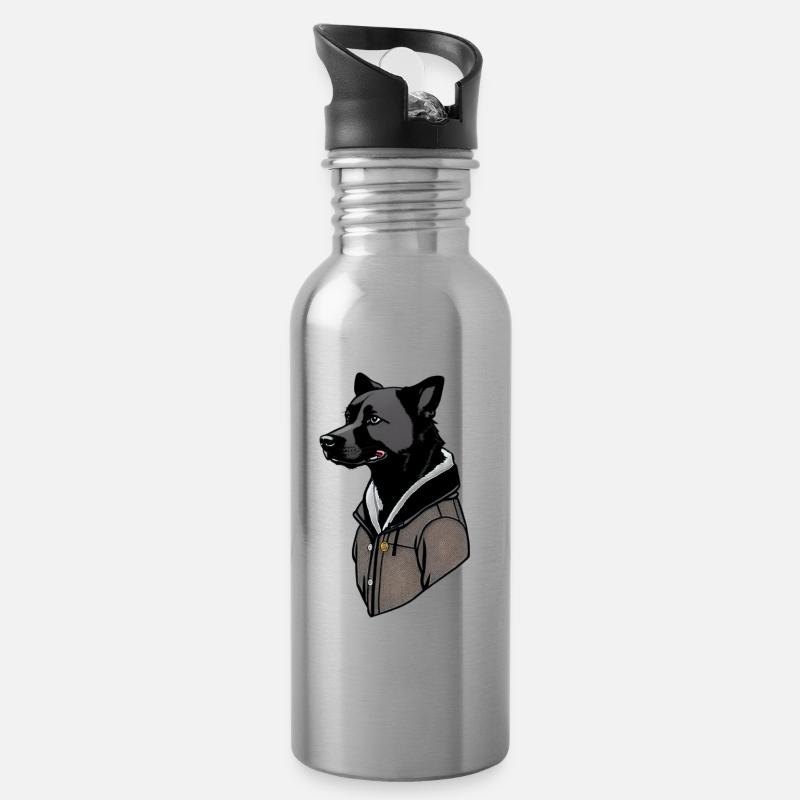 Chien cool - Gourde avec paille intégrée - argent clair