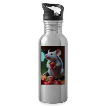 The mouse collecting strawberries - Water bottle with straw - silver - Right