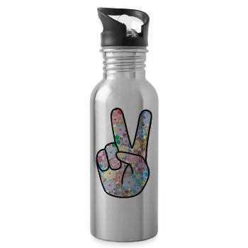 Peace-Finger - Trinkflasche mit integriertem Trinkhalm - Lightsilver - Rechts