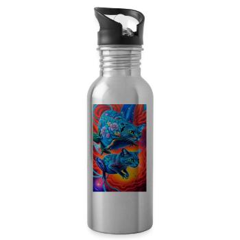 Katzen - Trinkflasche mit integriertem Trinkhalm - Lightsilver - Rechts