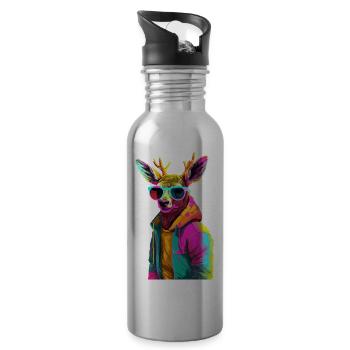 Cerf avec lunettes de soleil Coloré Cool Deer Forest Animal - Gourde avec paille intégrée - argent clair - Droite