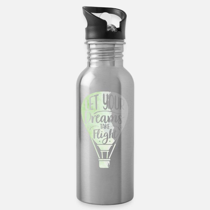 Ballonfahrt | Heißluftballon Luftfahrt Geschenke - Trinkflasche mit integriertem Trinkhalm - Lightsilver