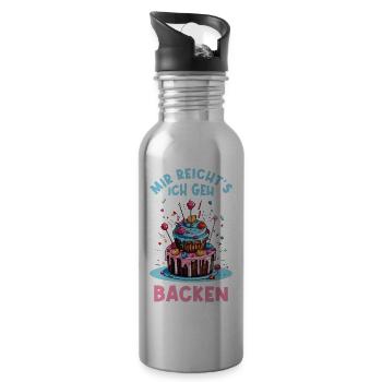 Backen Bäckerin Backkönigin Backfee Torte Kuchen - Trinkflasche mit integriertem Trinkhalm - Lightsilver - Rechts