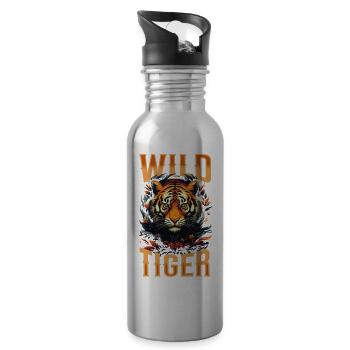 Tiger, Tiger Head, Big Cat, Predator, Wild, Strong - Water bottle with straw - silver - Right