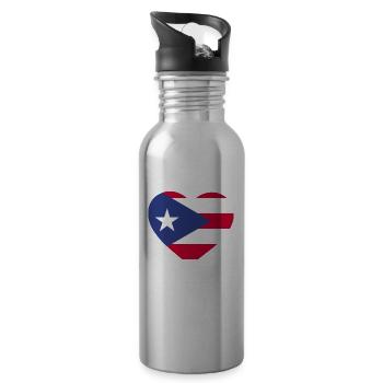 Puerto Rico Flagge | Puerto Ricaner Geschenkideen - Trinkflasche mit integriertem Trinkhalm - Lightsilver - Rechts