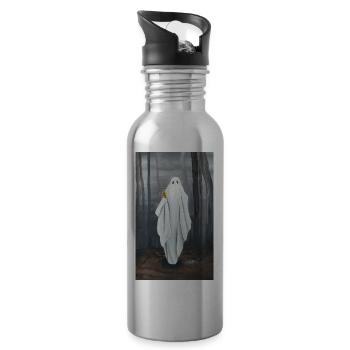 Gespenst mit Blümchen - Trinkflasche mit integriertem Trinkhalm - Lightsilver - Rechts