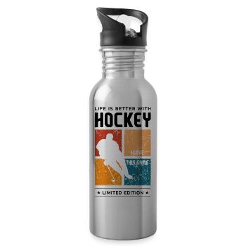 Life is better with Hockey - Trinkflasche mit integriertem Trinkhalm - Lightsilver - Rechts