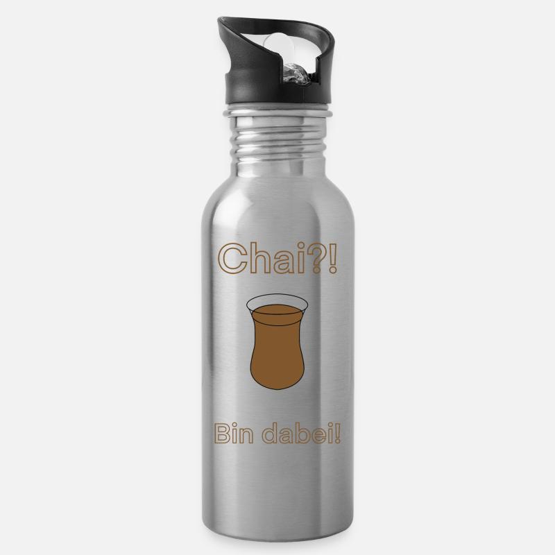 Chai?! Bin dabei! - Trinkflasche mit integriertem Trinkhalm - Lightsilver